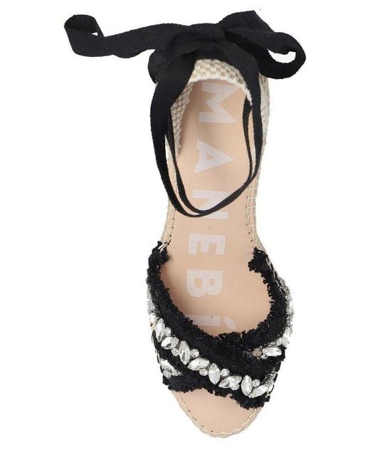Manebí Black Capri Embellished Wedge Sandals