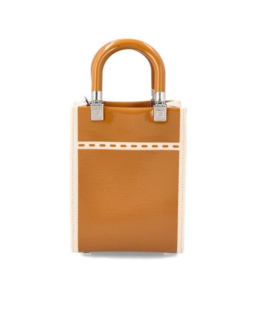 Fendi Orange Logo Detailed Sunshine Small Shopper Bag