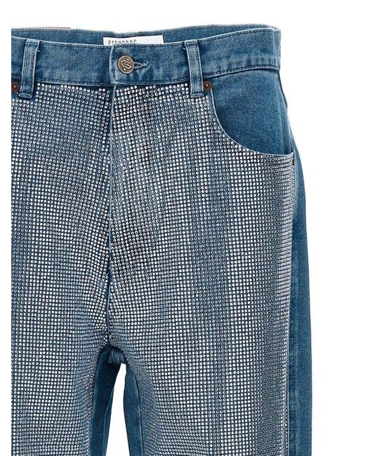 GIUSEPPE DI MORABITO Blue All-over Crystal Wide-leg Jeans