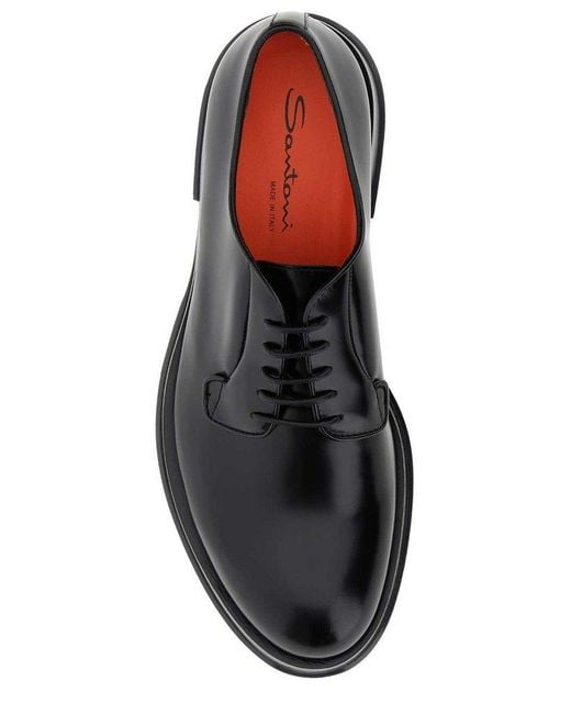 Santoni Black Block Heel Lace-Up Derby Shoes for men