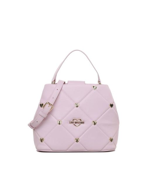 Love Moschino Pink Heart Stud Embellished Tote Bag