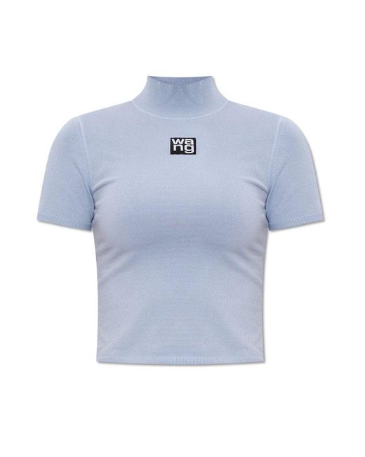T By Alexander Wang Blue T-shirt With Standing Collar,