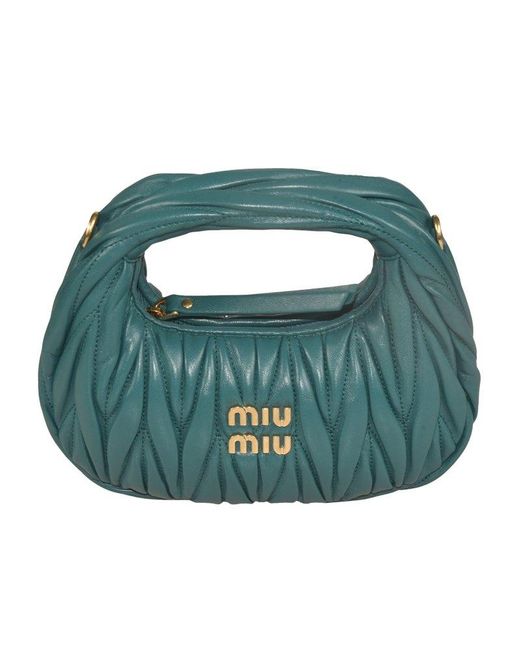 Miu Miu Green Logo Lettering Zipped Shoulder Bag