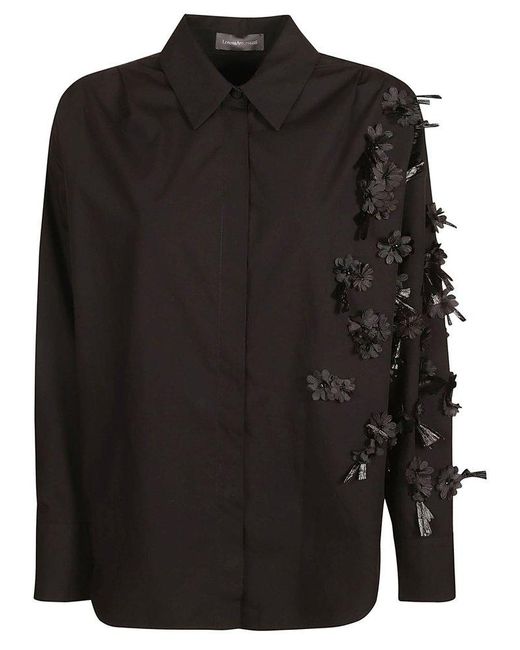 Sportmax Black Floral Embellished Long-sleeved Top