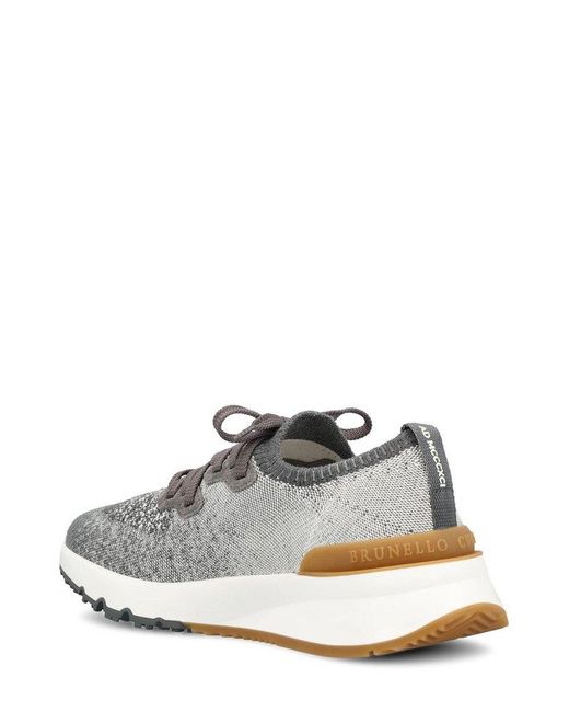 Brunello Cucinelli Gray Knitted Low-Top Sneakers for men