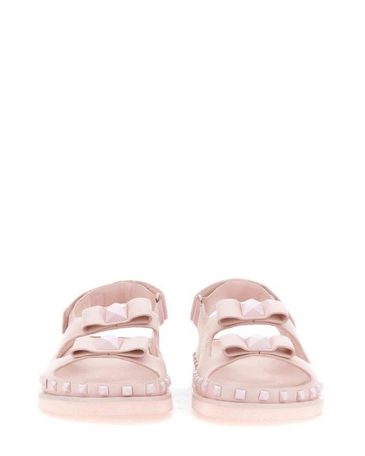 Ash Pink Stud Embellished Bow-detailed Sandals