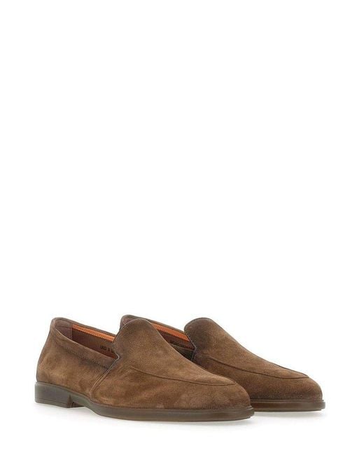 Santoni Brown Almond-Toe Slip-On Loafers for men