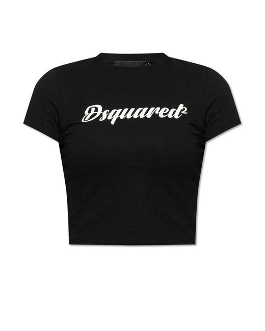 DSquared² Black Logo Printed Cropped T-shirt