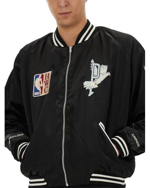 3.PARADIS Black Embroidered Varsity Jacket for men