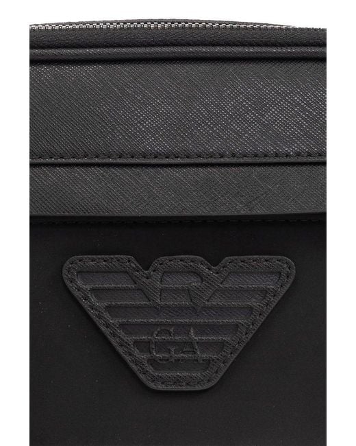 Emporio Armani Black Logo-patch Zipped Wash Bag for men