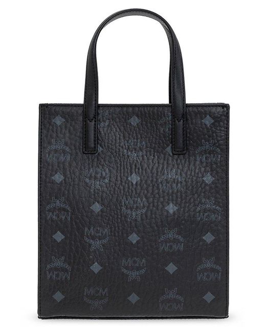 MCM Black All-Over Logo Printed Mini Tote Bag