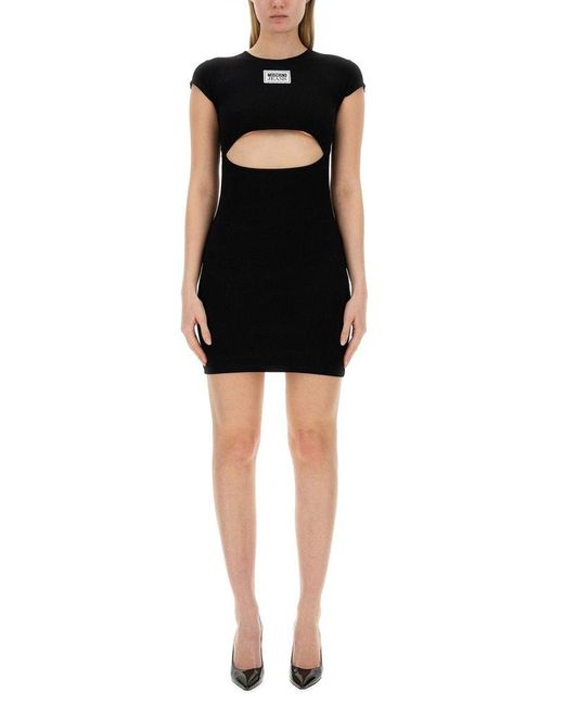 Moschino Black Logo Patch Cut Out Detailed Mini Dress