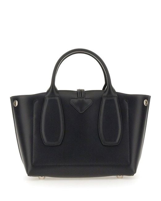 Longchamp Black Roseau Small Top Handle Bag