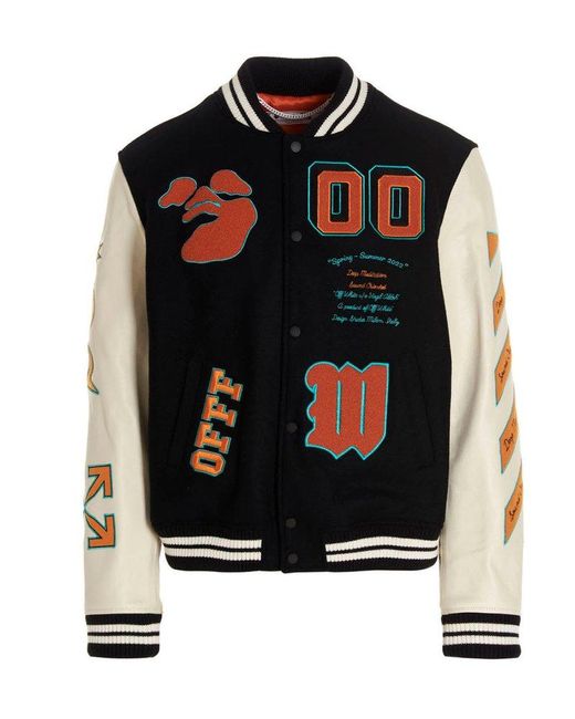 off white logo patch varsity jacket