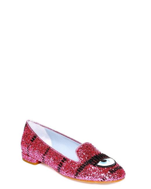 Chiara Ferragni Red Glitter Loafers