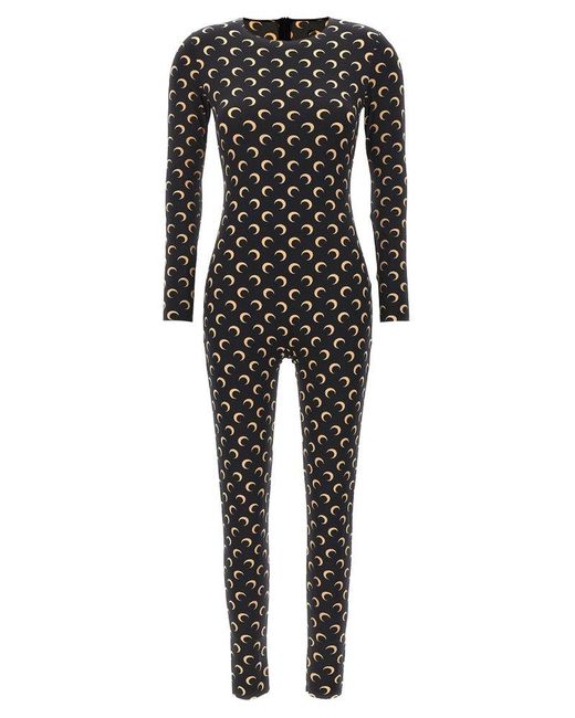 MARINE SERRE Black 'All Over Moon' Catsuit