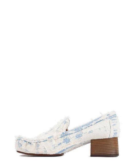 Acne White Almond Toe Distressed Loafers
