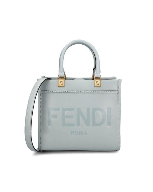 Fendi Blue Sunshine Logo Embossed Small Top Handle Bag