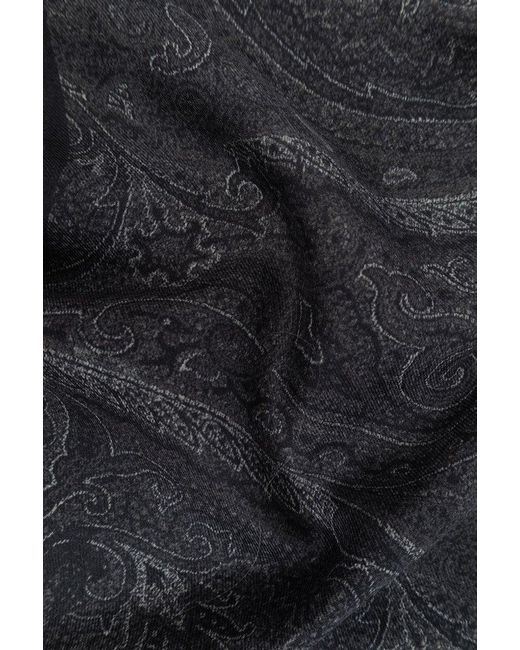 Etro Black Graphic Printed Frayed-edge Scarf for men