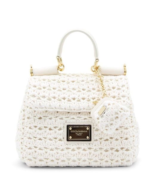 Dolce & Gabbana White Small Sicily Soft Crochet Shoulder Bag
