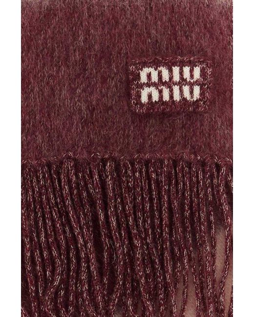 Miu Miu Red Colour-Block Fringed Scarf