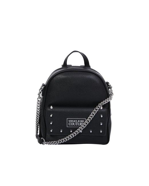 Versace Jeans Black Logo Plaque Zipped Backpack