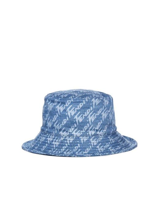 Fendi Allover Logo Denim Bucket Hat in Blue | Lyst