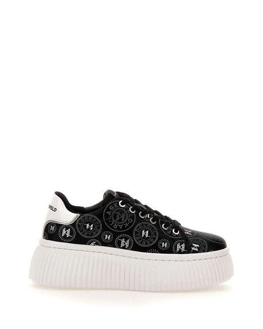 Karl Lagerfeld Black Round Toe Lace-up Sneakers