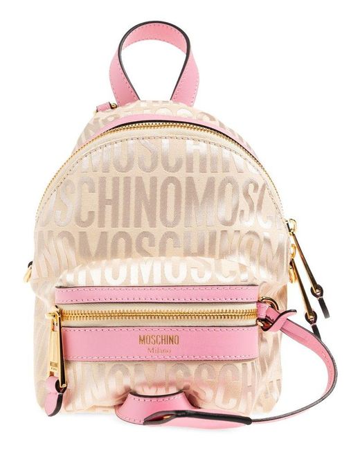 Moschino Pink All-over Logo Jacquard Zip-up Mini Backpack