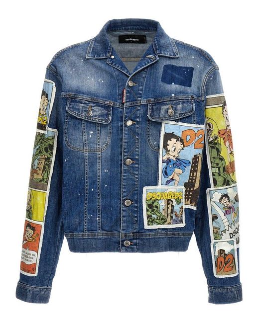 DSquared² Blue Betty Boop Casual Jackets, Parka for men