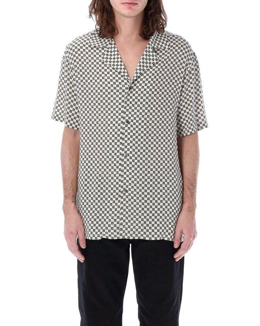 Balmain Gray Black And White Bowling Shirt With Monogram Print In Viscose Man for men
