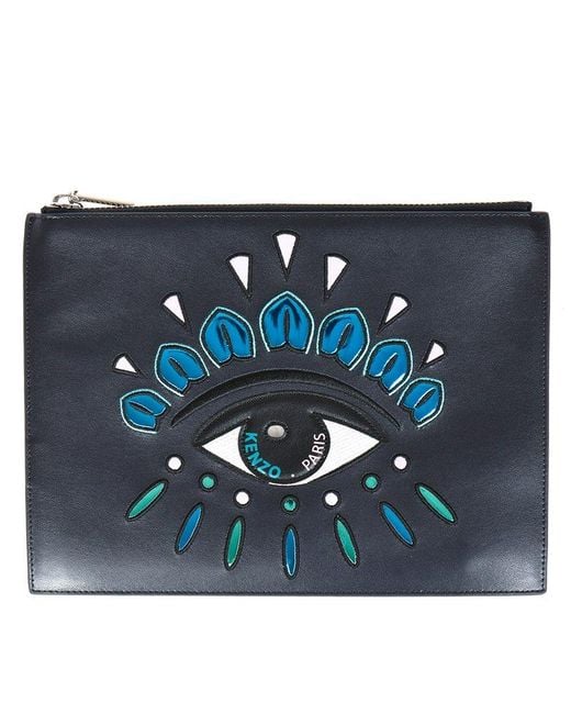 KENZO Blue Embroidered Eye Clutch Bag