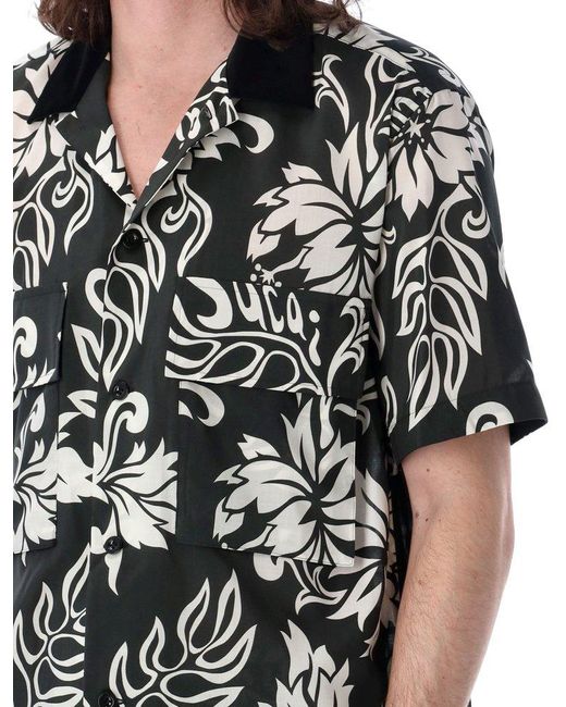Sacai Black Floral Print Shirt for men