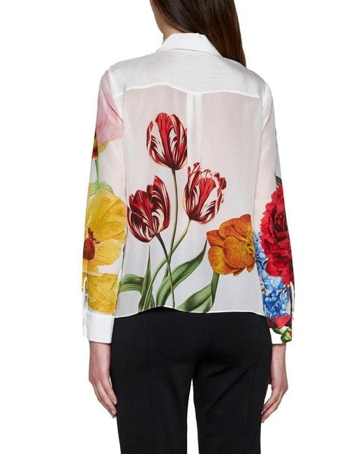Alice + Olivia White Alice + Olivia Willa Floral-printed Long Sleeved Blouse