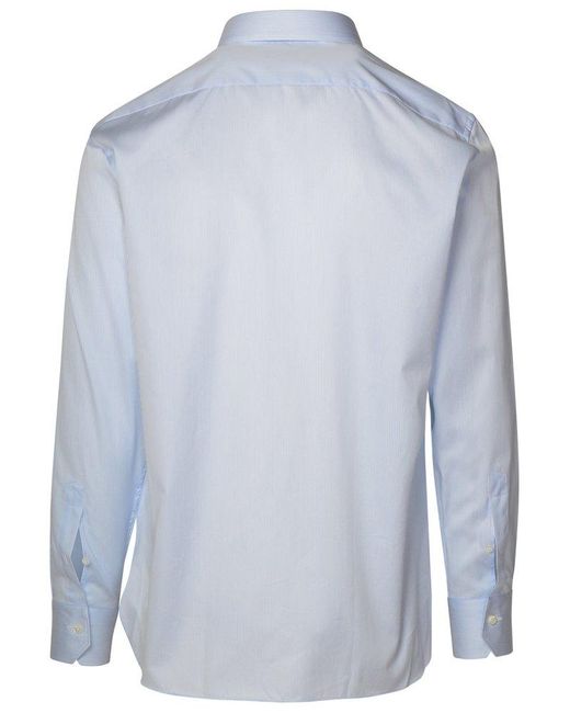 Zegna Blue Two-tone Cotton Shirt for men