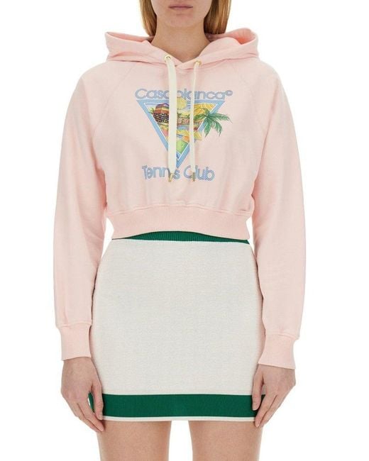 Casablancabrand Pink Afro Cubism Tennis Club Cropped Hoodie
