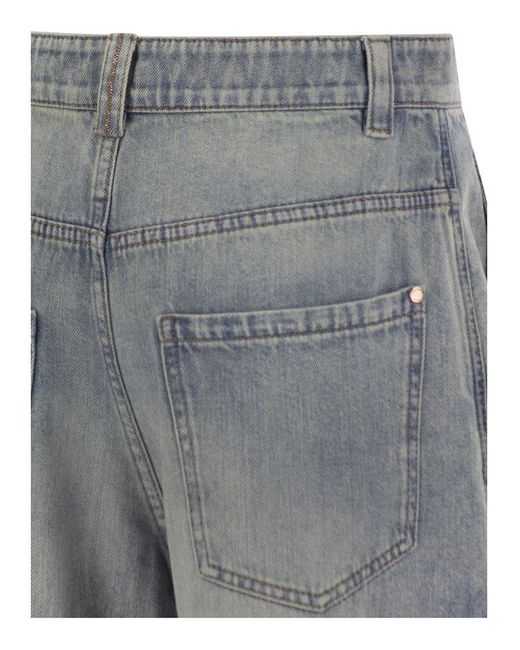 Brunello Cucinelli Gray Embellished Soft Denim Low Slung Trousers