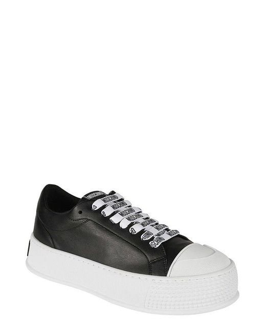 Moschino Black Round Toe Lace-up Sneakers for men