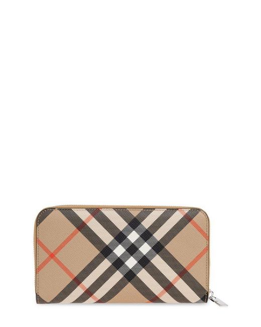 Burberry Black Checkered Zip-Around Wallet for men