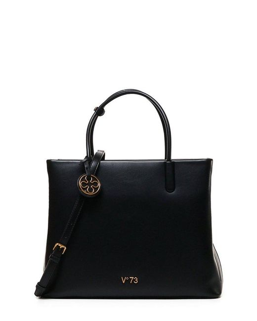 V73 Black Logo Lettering Top Handle Bag