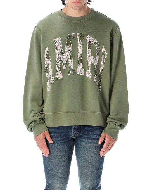 amiri-cotton-distressed-logo-printed-crewneck-sweatshirt-in-green-for