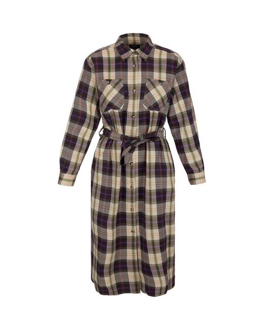A.P.C. Black Checked Belted Midi Dress
