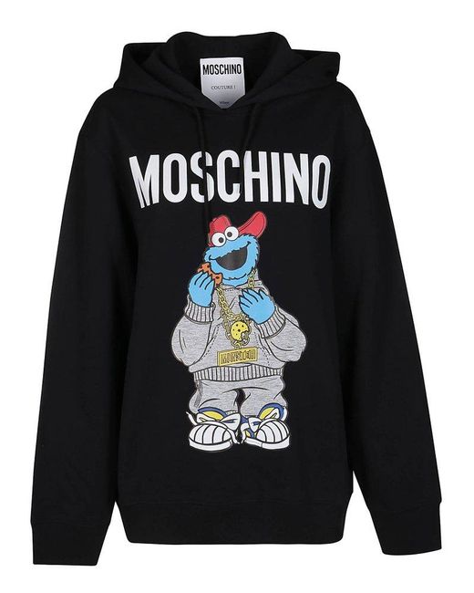 Moschino Black Cookie Monster Printed Drawstring Hoodie