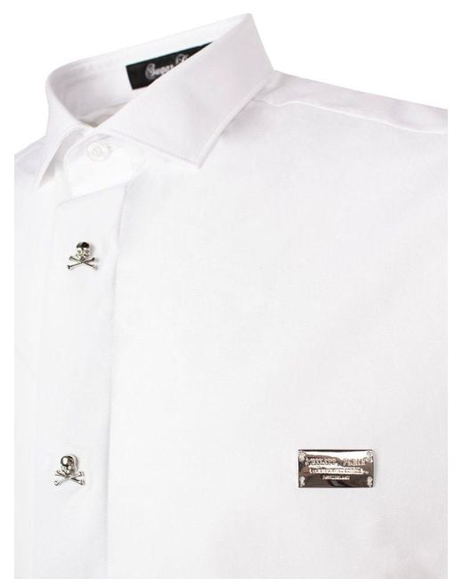 Philipp Plein White Logo Plaque Long-sleeved Shirt for men