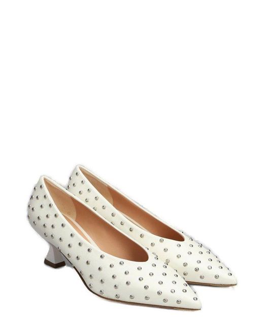 The Seller White Stud-Embellished Pointed-Toe Pumps
