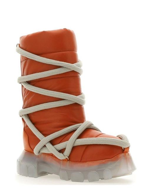 Rick Owens Lunar Lace-up Padded Boots in Orange for Men | Lyst