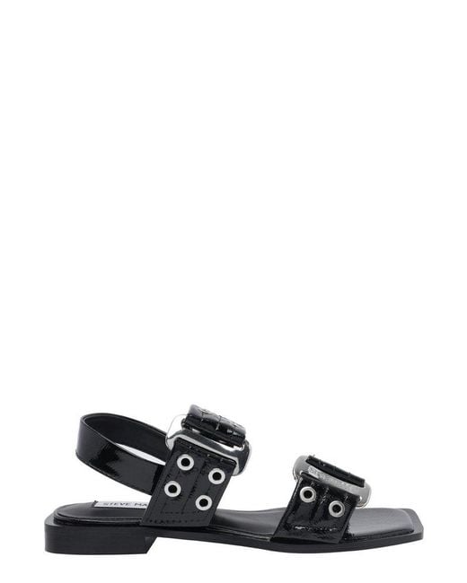 Steve Madden Black Logo Engraved Open Toe Sandals