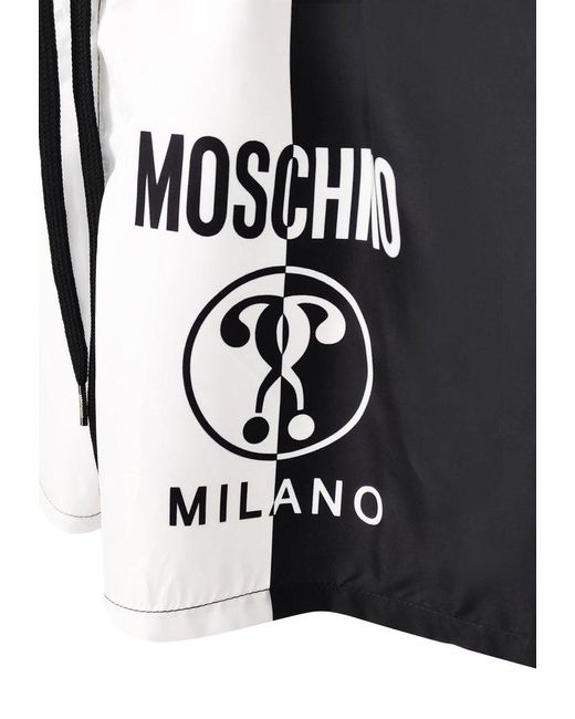 Moschino Black Logo-printed Two-toned Drawstring Swim Trunks for men