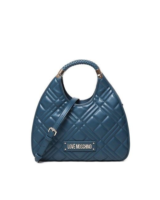 Love Moschino Logo Plaque Quilted Tote Bag in Blue Lyst UK