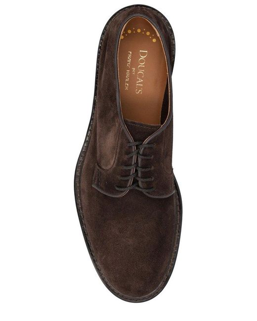 Doucal's Brown Round Toe Lace-Up Derby Shoes for men